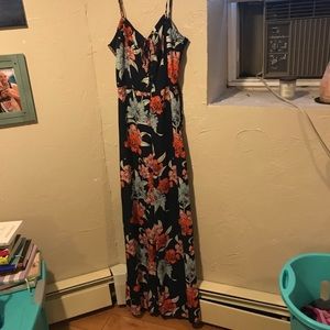 Trendy floral dark blue jumpsuit